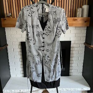 Vintage Miss Dorby One Piece Grey and Black Floral Dress